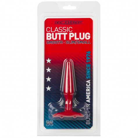 Красная тонкая анальная пробка Butt Plugs Smooth Classic Slim/Small - 10,5 см.