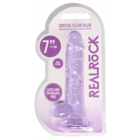 Фиолетовый фаллоимитатор Realrock Crystal Clear 7 inch - 19 см.